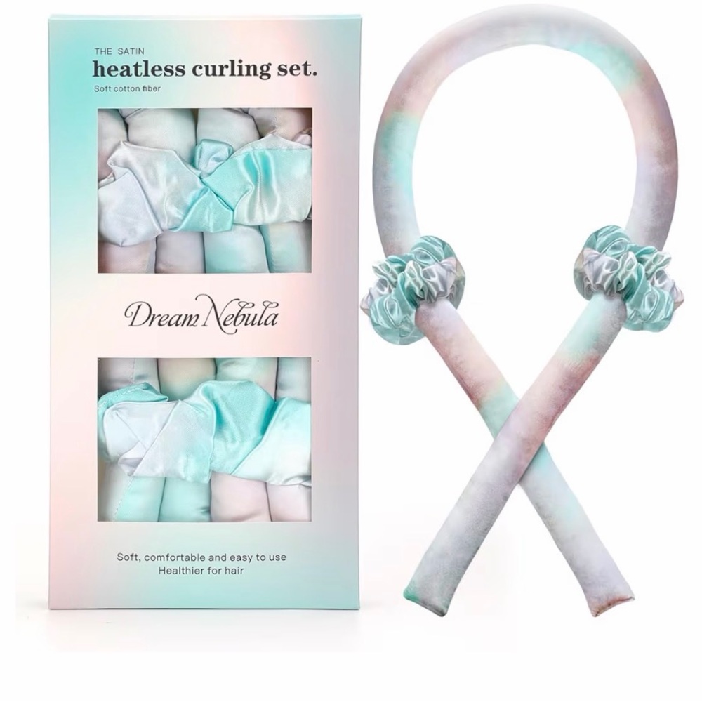 Dream Nebula Satin Heatless Curling Set - Pastel Mint & Pink‎